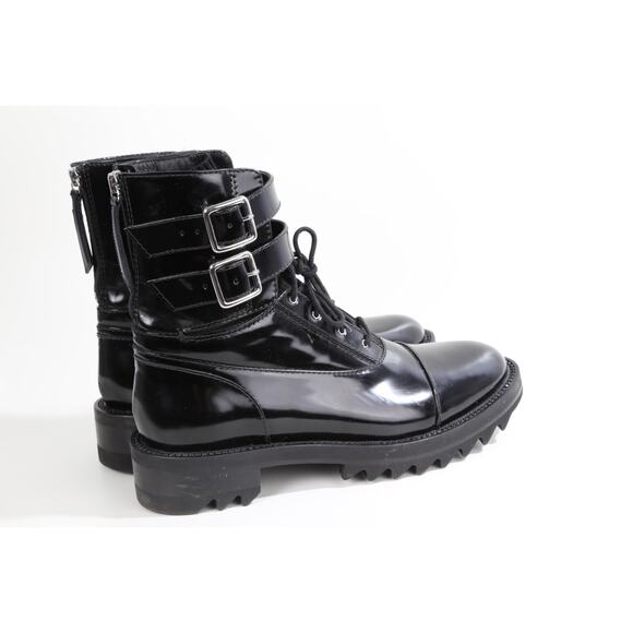 Tamara Mellon Black Leather Military Buckle Ankle Boots Size 39 Designer Style - Picture 3 of 16